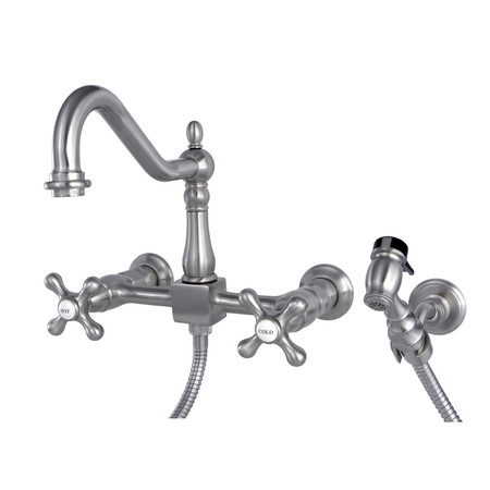 HERITAGE KS1248AXBS 2-Handle 8" Wall Mount Kitchen Faucet with Brass Sprayer KS1248AXBS